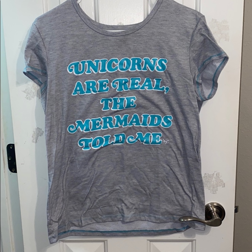 Gray and blue pajama shirt.